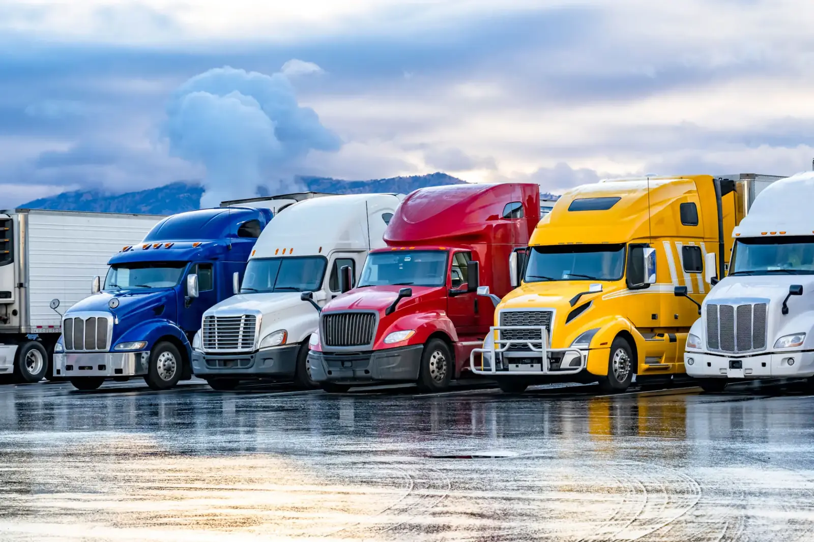 Tractors lined up on a terminal lot